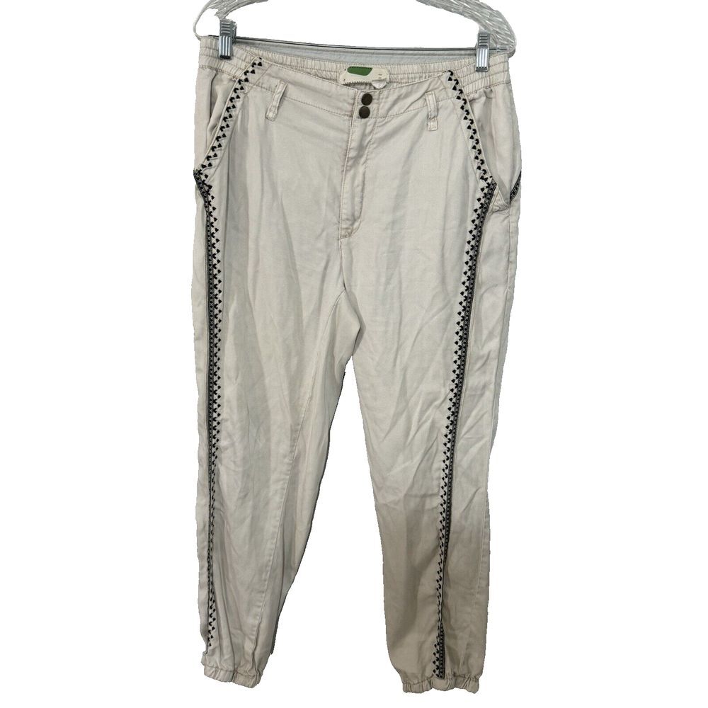 Anthropologie Joggers Women's Medium White Cream Cedar Embroidered Relaxed Fit